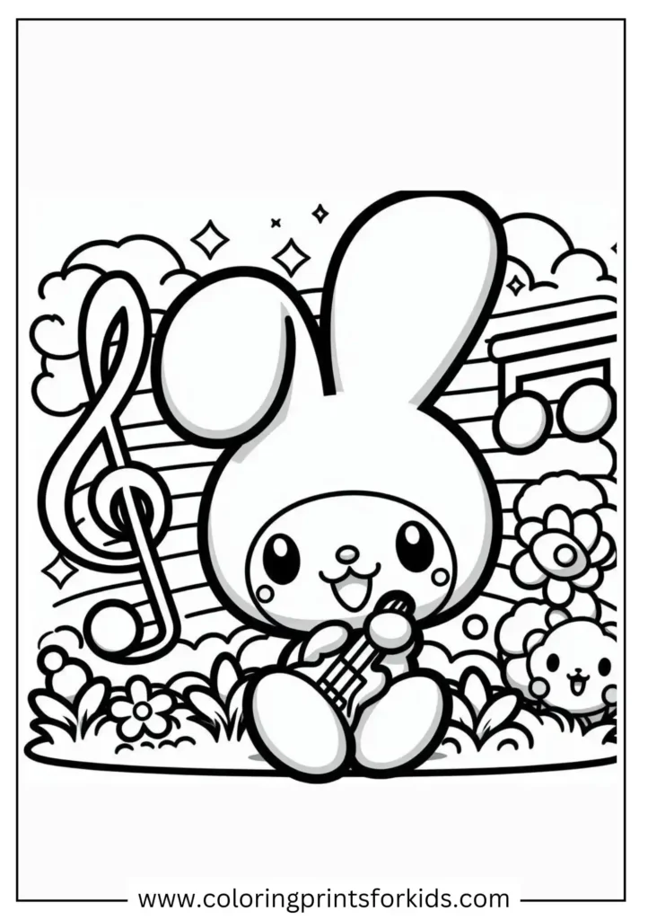 Cute My Melody with guitar coloring page