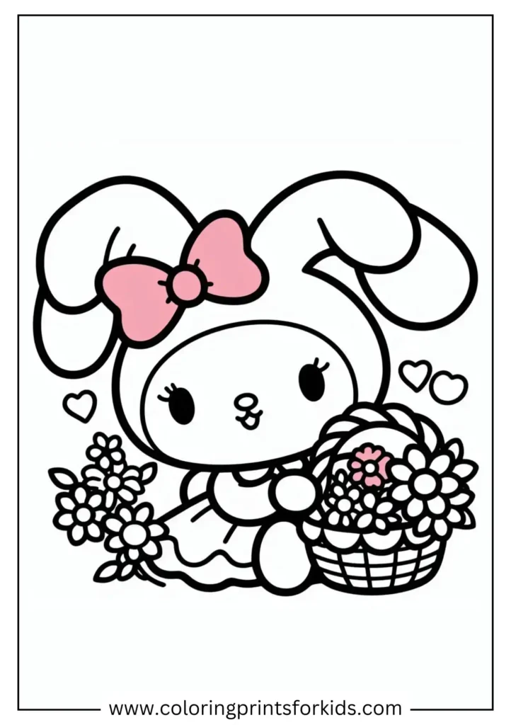 cute my melody with flowers basket
